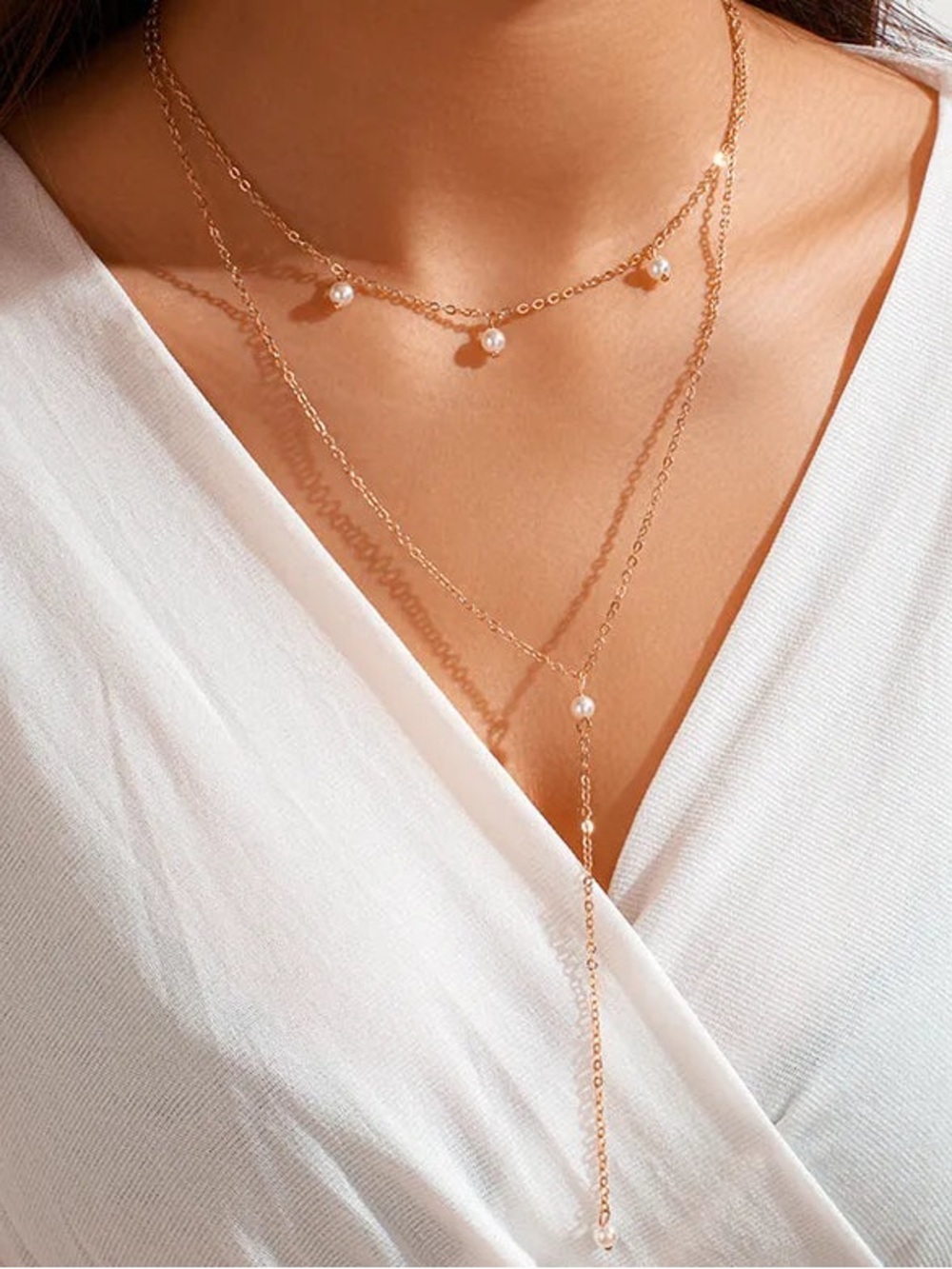 Gold Layered Pearl Drop Necklace - Women Jewelry. Buy One Get One Free.